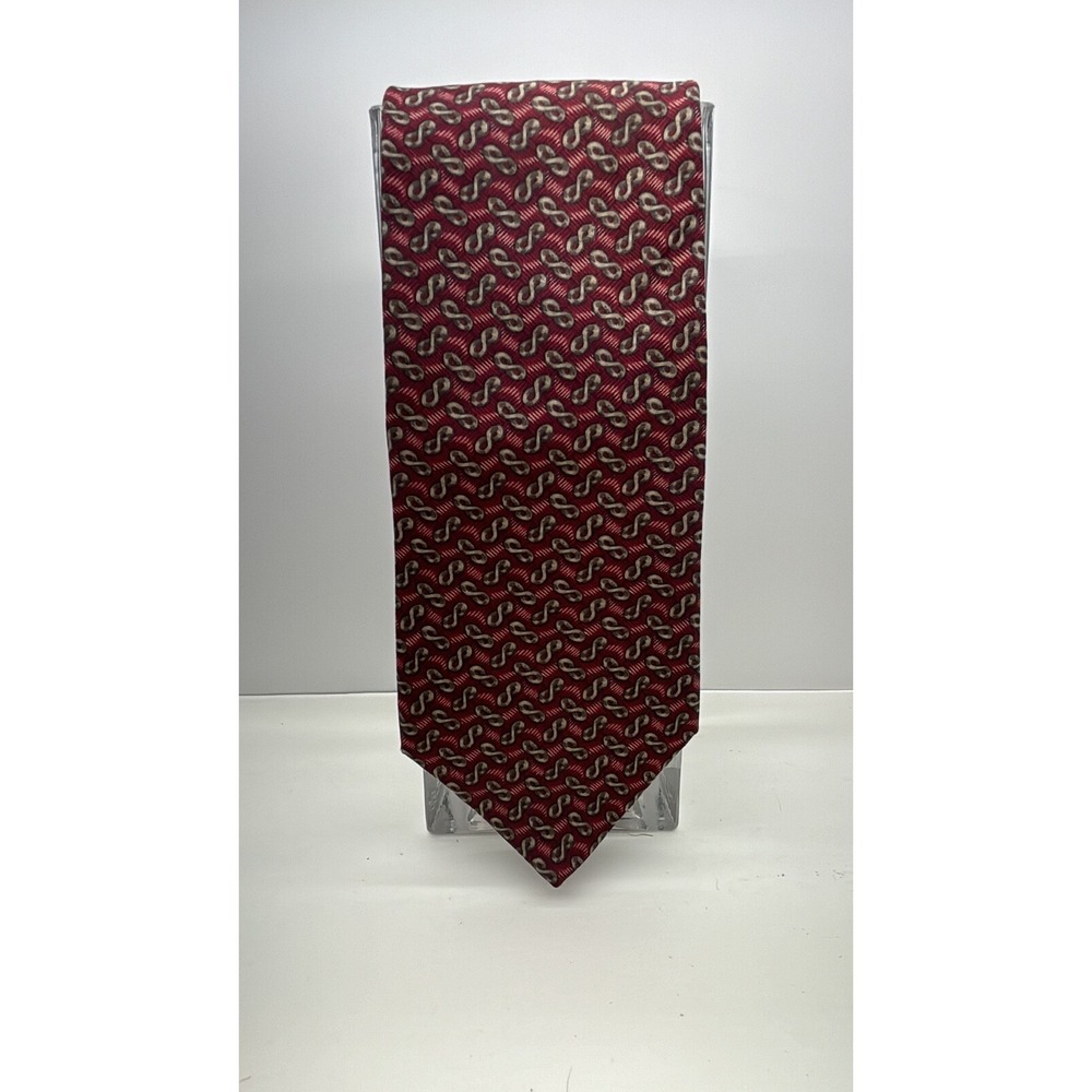 Stafford Executive Mens Silk Tie‎ Burgundy Red Gold Geometric Infinity Loop USA